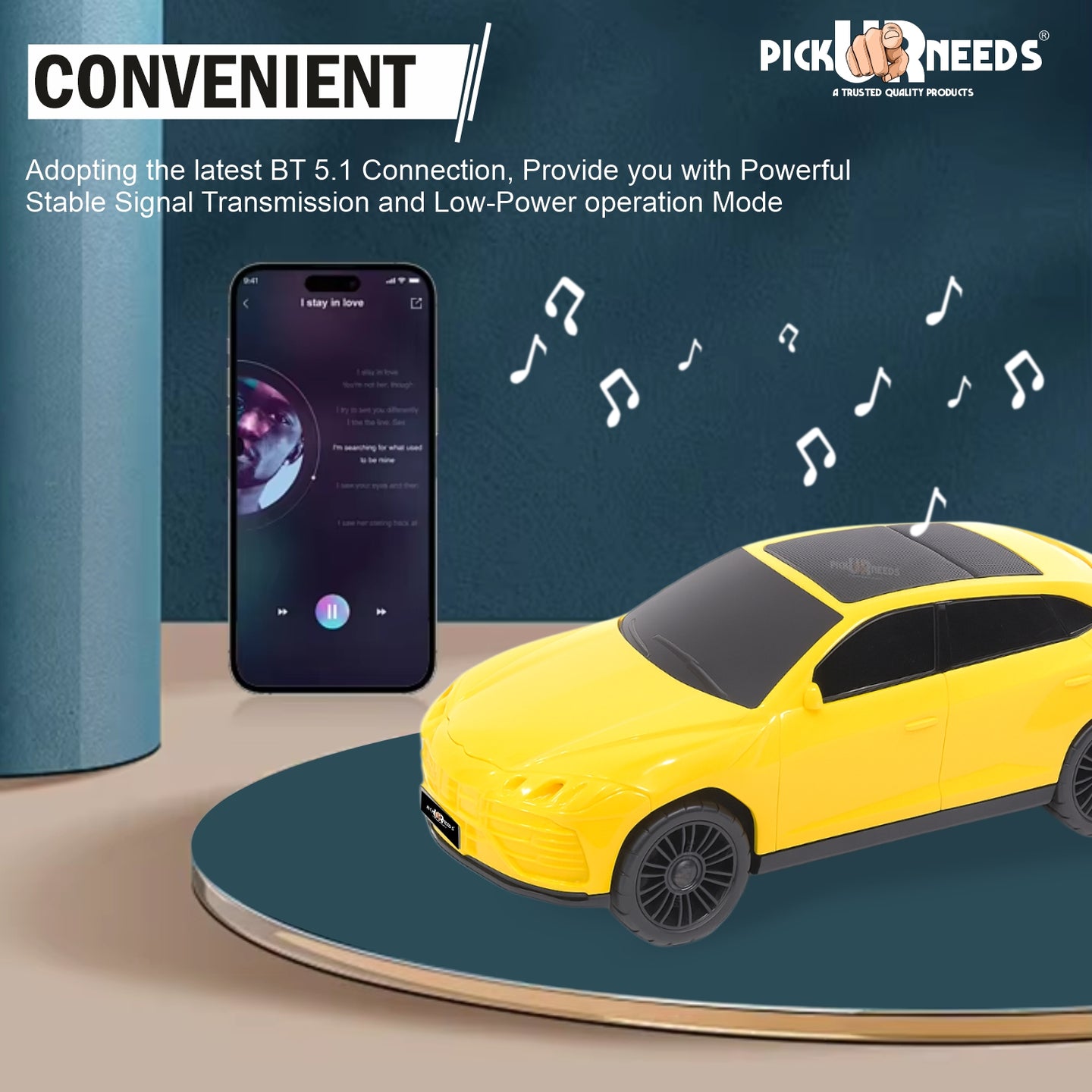 Pick Ur Needs Rechargeable Car-Shaped Speaker – RGB LED Light, USB/FM/SD Card, Type-C, 1200mAh